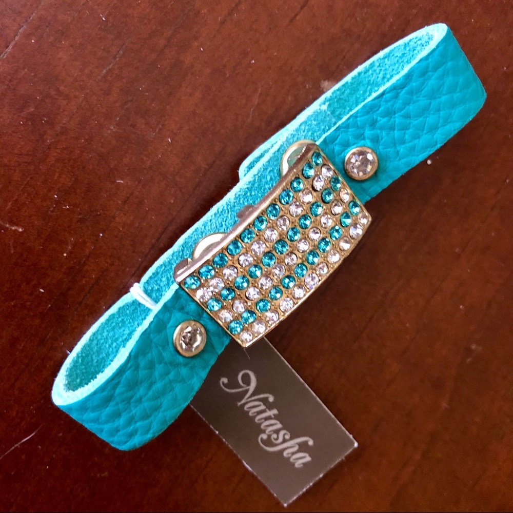 Natasha leather strap rhinestone bracelet
